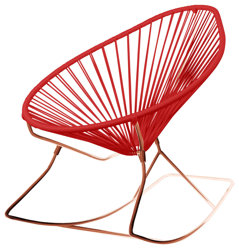 Acapulco Indoor/Outdoor Handmade Rocker, Red Weave, Copper Frame