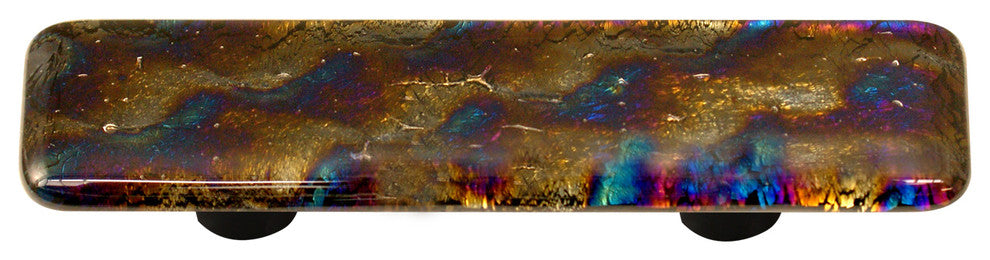 Art Glass Rectangle Fractured Pull, Alum Post, Patterned Irid