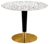 Zinque 40" Round Terrazzo Dining Table, Gold White