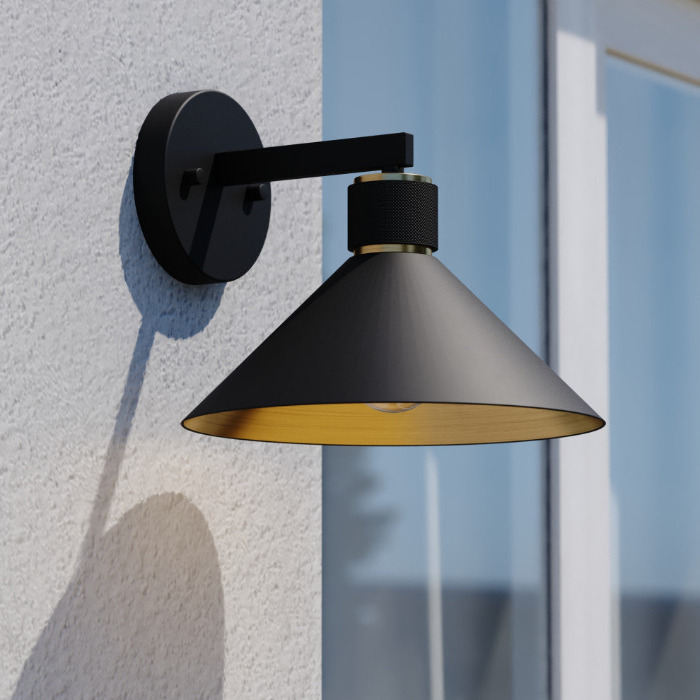 Dunbar 10" Outdoor Wall Light Matte Black and Gold