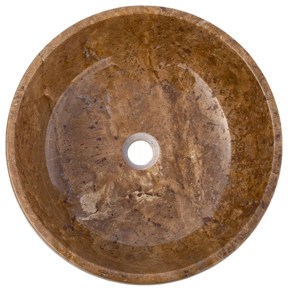Noce Brown Travertine Natural Stone Vessel Sink Polished (D)16" (H)6"