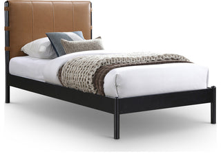 Abigail Upholstered Bed, Cognac, Twin, Vegan Leather