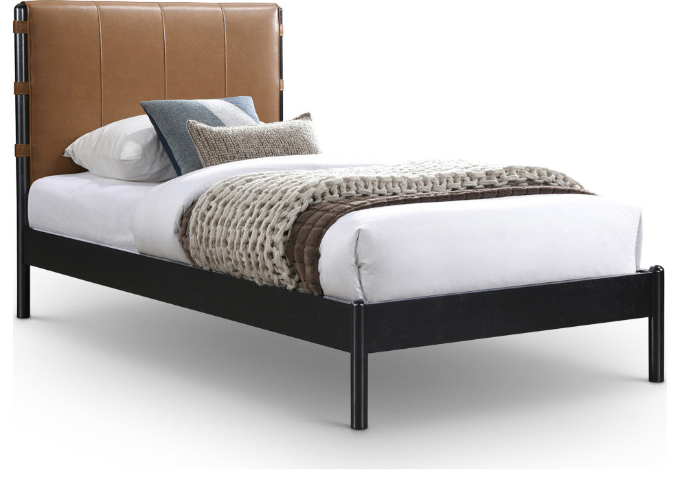 Abigail Upholstered Bed, Cognac, Twin, Vegan Leather