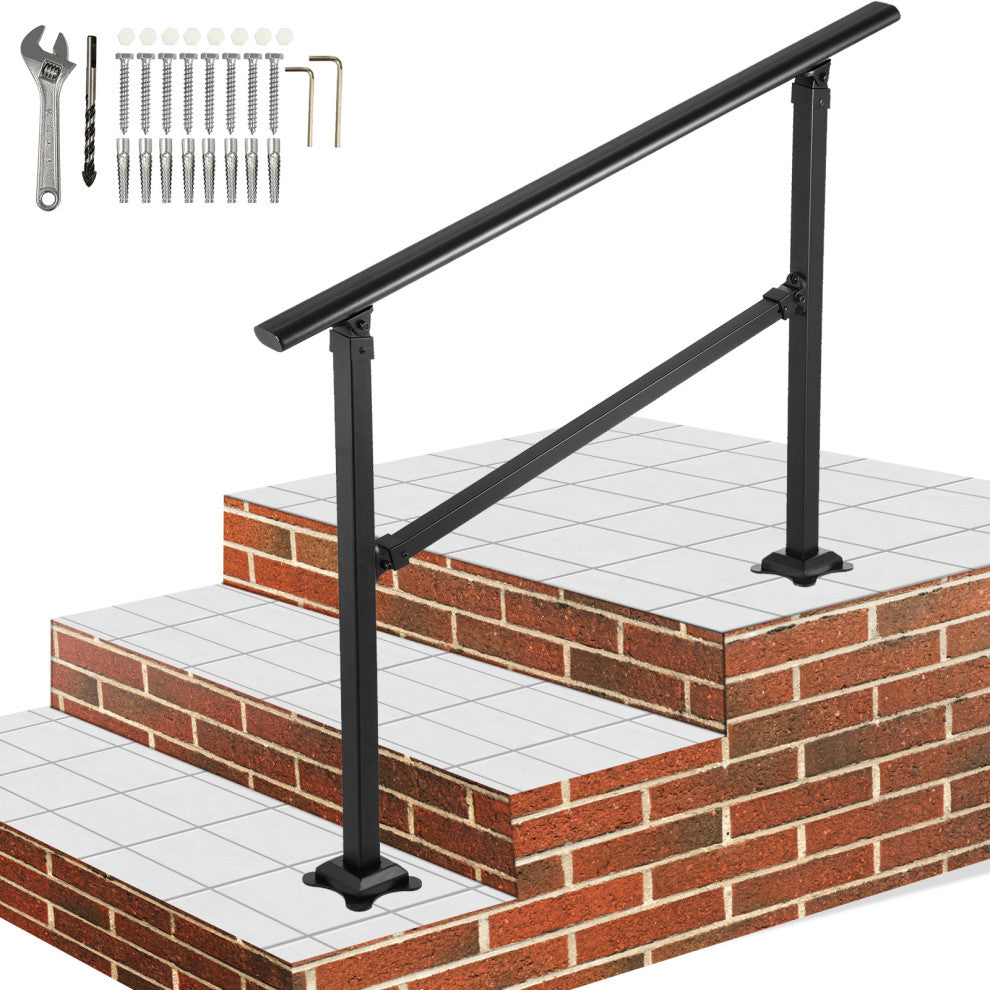 VEVOR Outdoor Stair Railing Transitional Wrought Iron Handrail, 24 Inch, 3 Steps