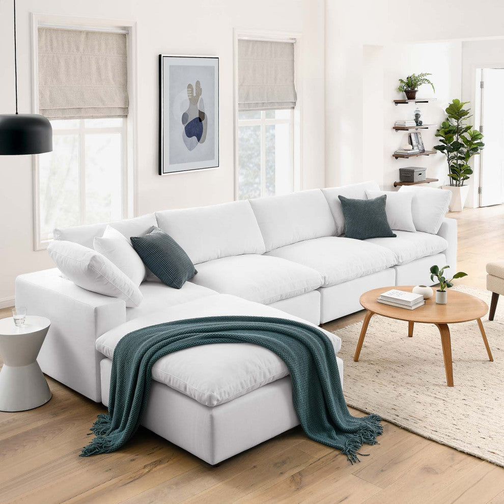 Modular Sectional Deep Sofa Set, White, Fabric, Modern, Lounge Cafe Hospitality