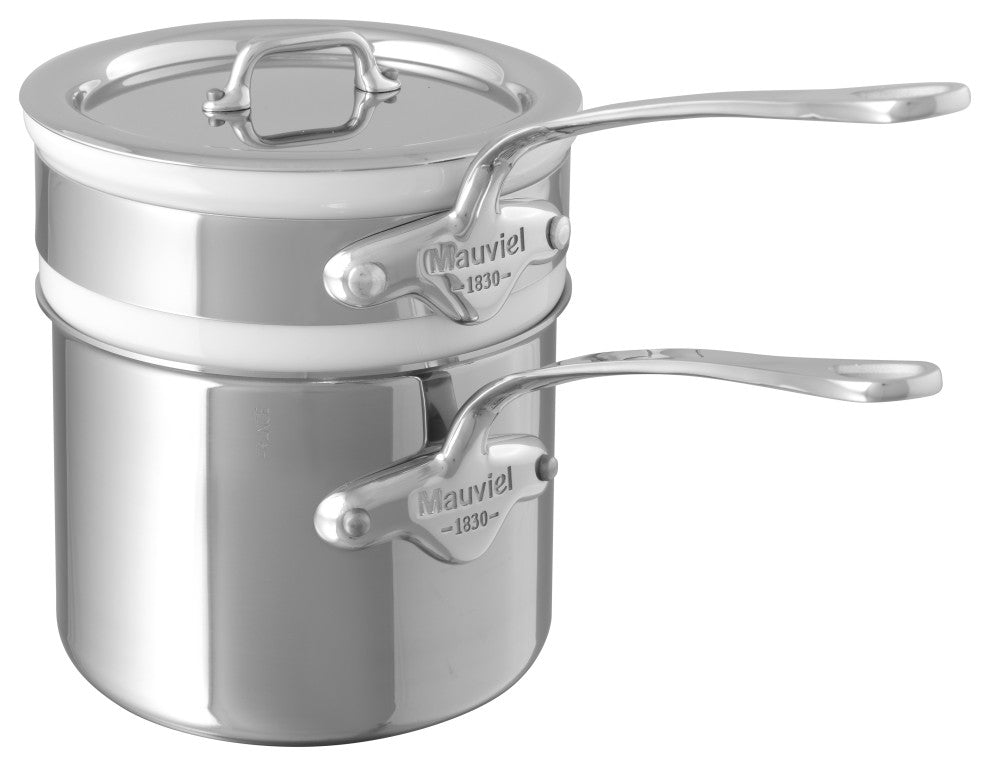 Mauviel M'Cook Bain Marie With Lid & Cast Stainless Steel Handles, 0.9-qt
