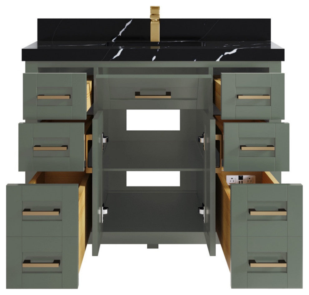 Cambridge 42" Single Sink Bath Vanity in Evergreen 2" Calacatta Black