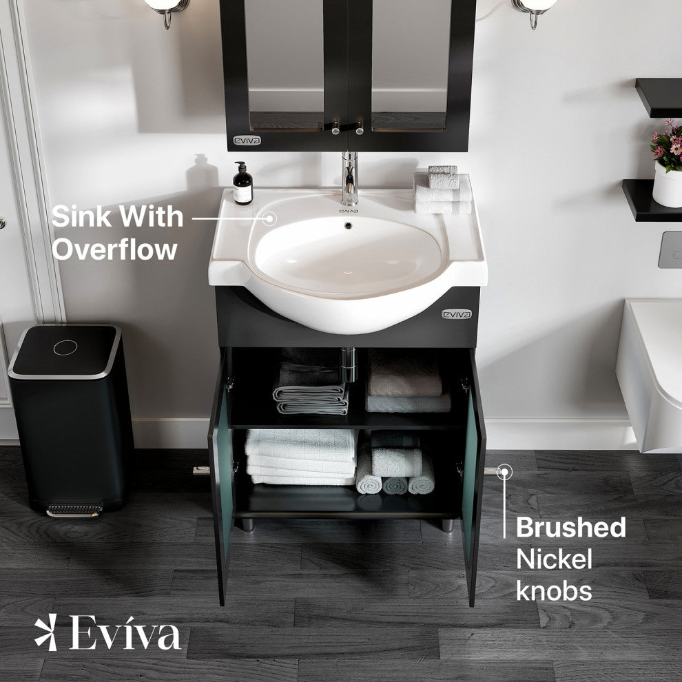 Eviva Tux 30" Espresso Transitional Bathroom Vanity Integrated Porcelain Sink