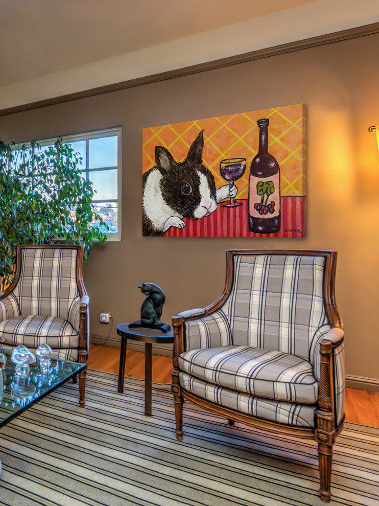 "Bunny Wine" Painting Print on Wrapped Canvas, 24"x16"