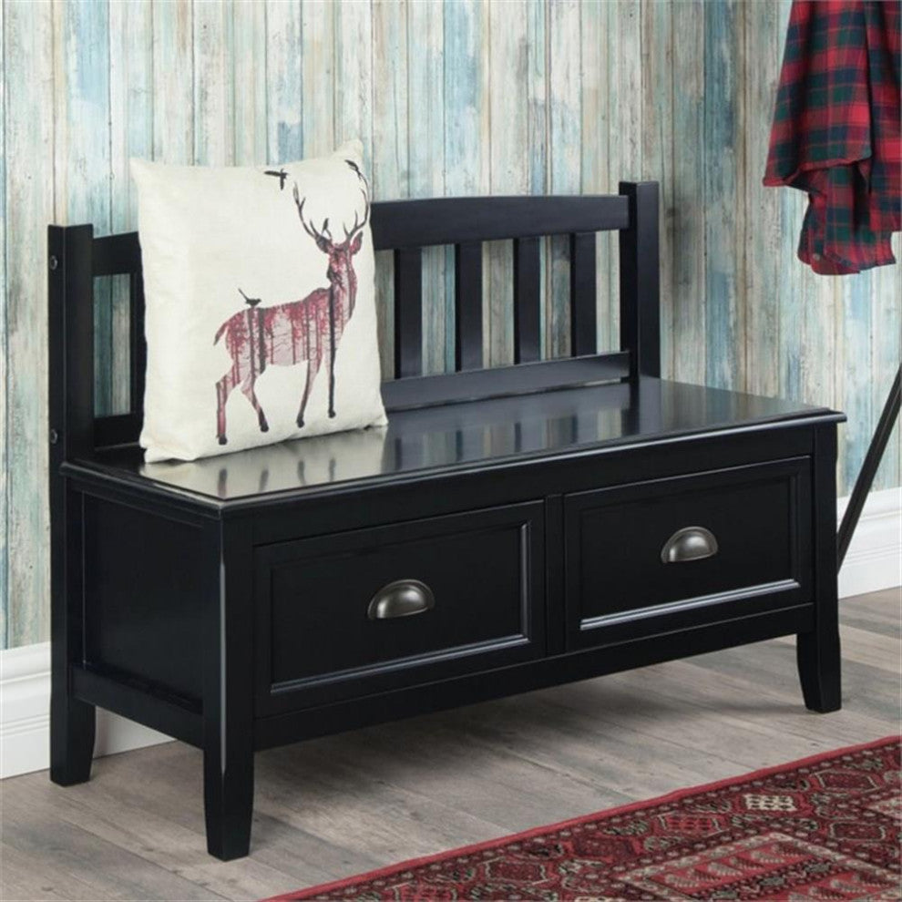 Burlington Solid Wood 42 Inch Wide Entryway Storage Bench With Drawers In Black