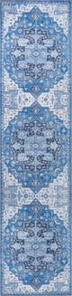 Maris Ornate Medallion Machine Washable Indoor Area Rug, Blue/Navy, 2 X 8