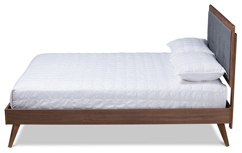 Ines Mid-Century Modern Dark Gray Walnut Brown Wood Queen Size Platform Bed