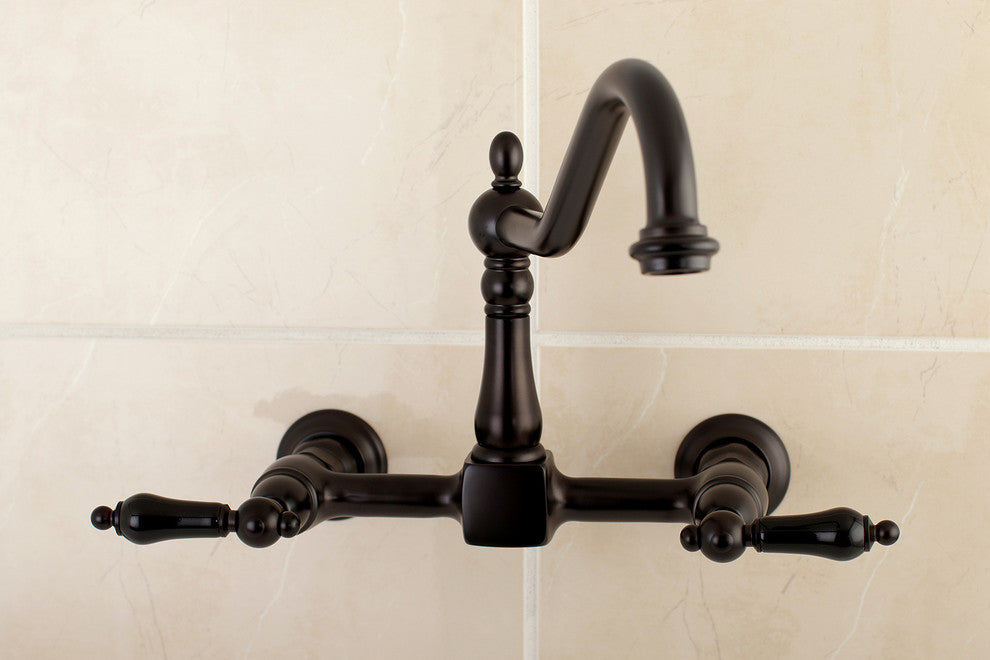 Kingston Brass Two-Handle Wall Mount Bridge Kitchen Faucet, Oil Rubbed Bronze