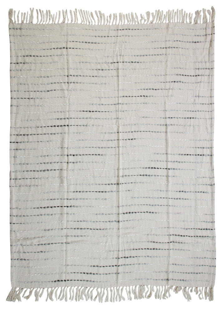 Shimmer Stripe Woven Throw Blanket with Fringe, Gray