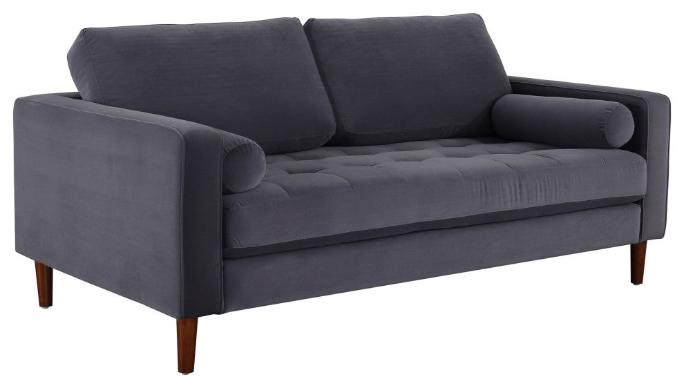 Frederick Modern Contemporary Velvet Loveseat, Gray