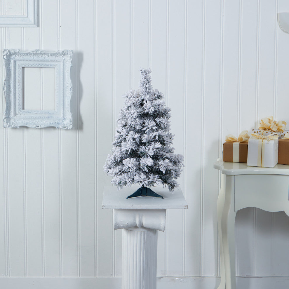 2' Flocked Artificial Christmas Tree With 30 Clear LED Lights