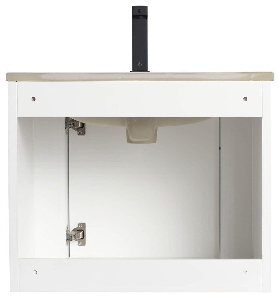 Caskvalley Bath Vanity, Straight Fluted Design Sink Included, White, 24"