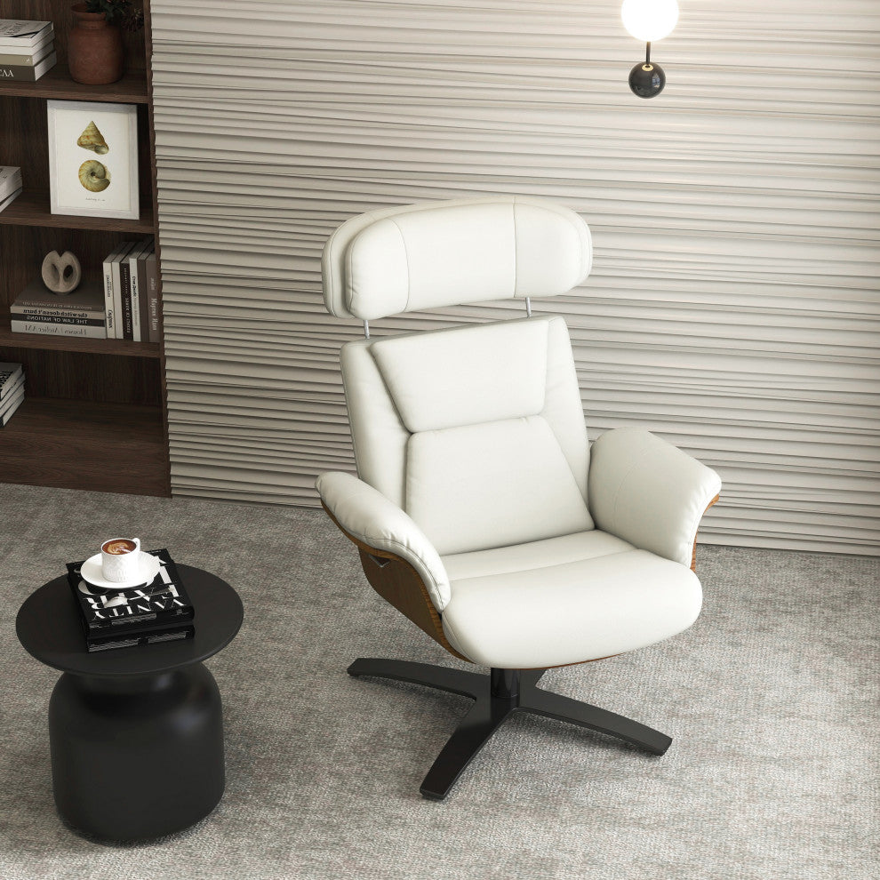 Jovan 31.5" Genuine Leather Adjustable Recliner Lounge Chair, Porcelain White