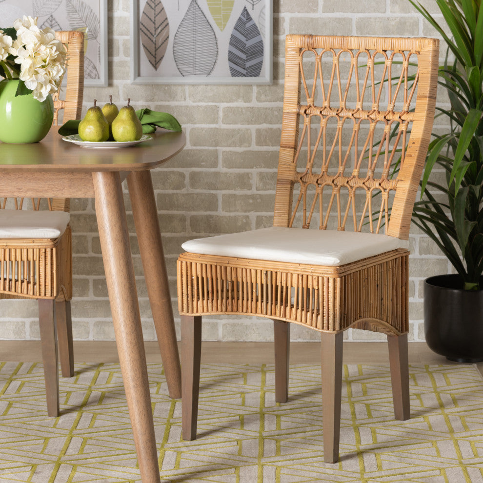 Gigi Modern Ratta Chairs, Set of 2, Natural Brown