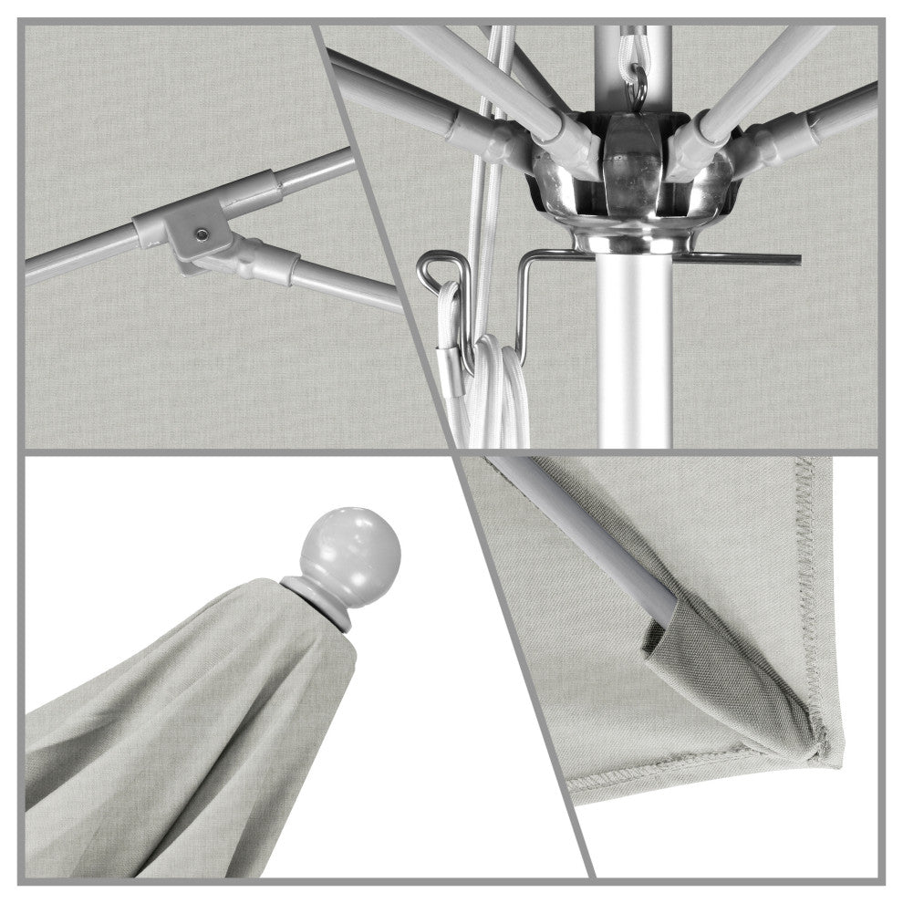 7.5' Silver Push Lift Aluminum Umbrella, Sunbrella, Granite