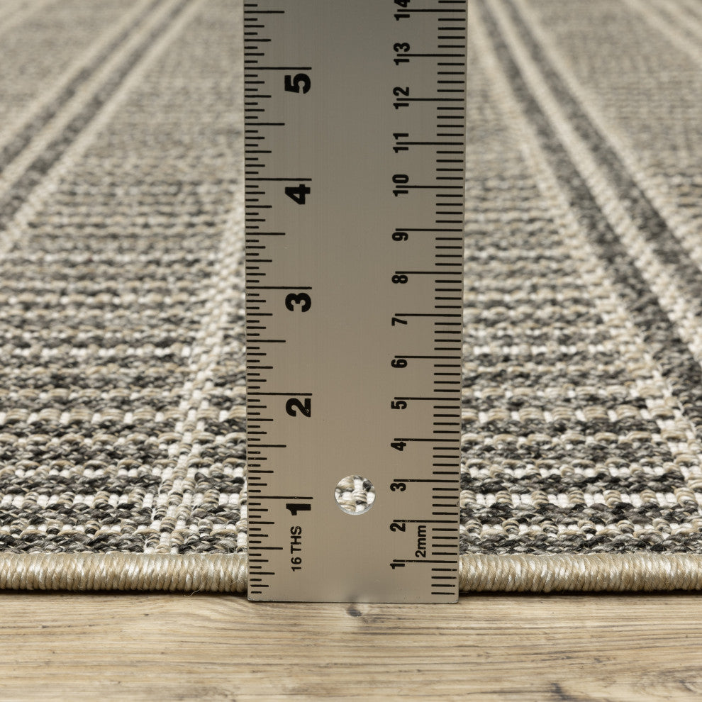 Genoa Geometric Lines Beige/ Black Flatwoven Indoor-Outdoor Area Rug 3'3" x 5'