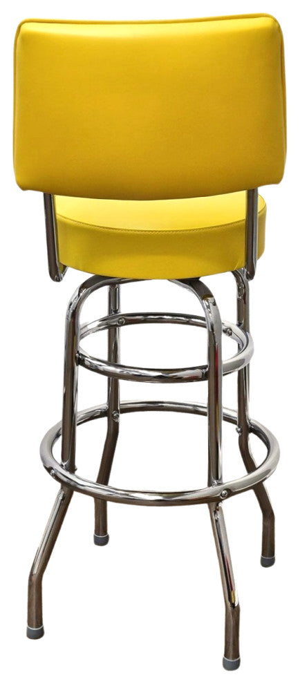 Retro Home Double Ring Upholstered 30" Swivel Bar Stool with Back, Yellow