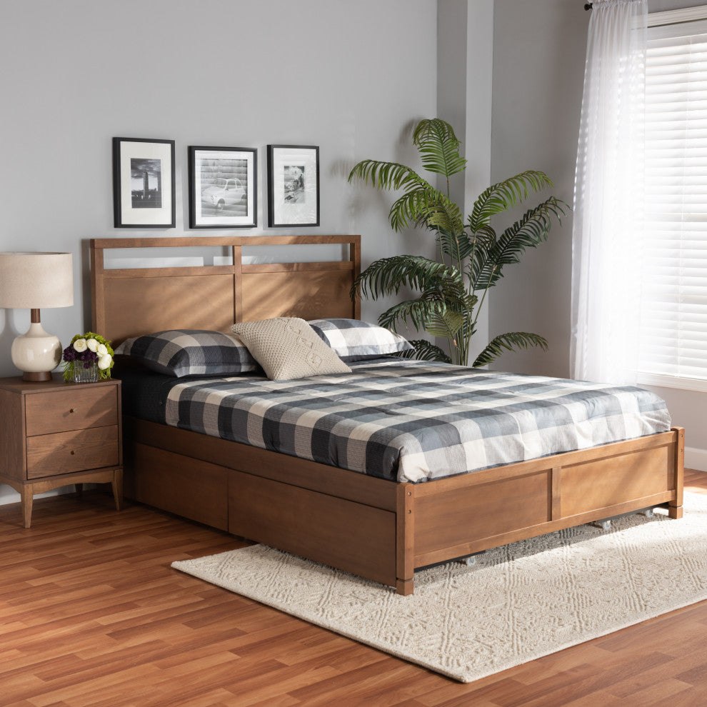 Saffron Modern Brown Finished Wood Full Size 4-Drawer Platform Storage Bed