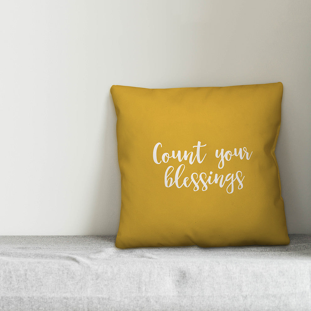 Count Your Blessings in Mustard 18x18 Throw Pillow