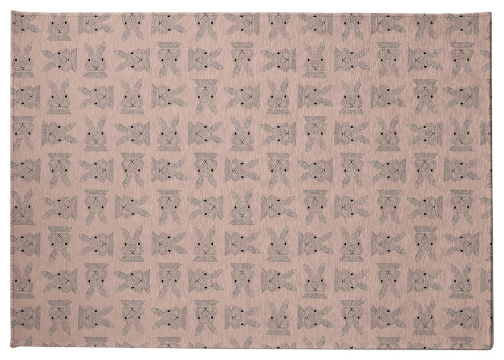 Criss Cross Bunnies Easter Chenille Rug, Sunwashed Red, 8'x10'