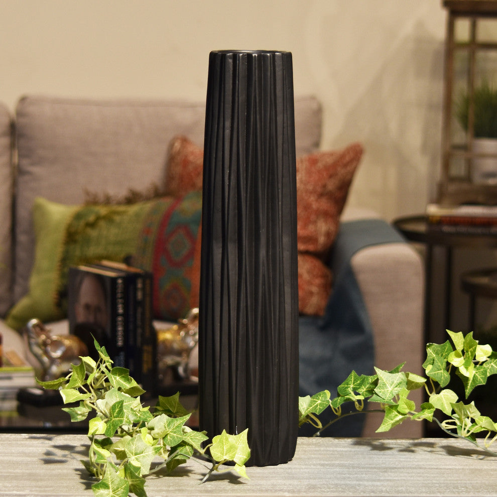 Ceramic Vase, Matte Black, 4.25"x4.25"x18"