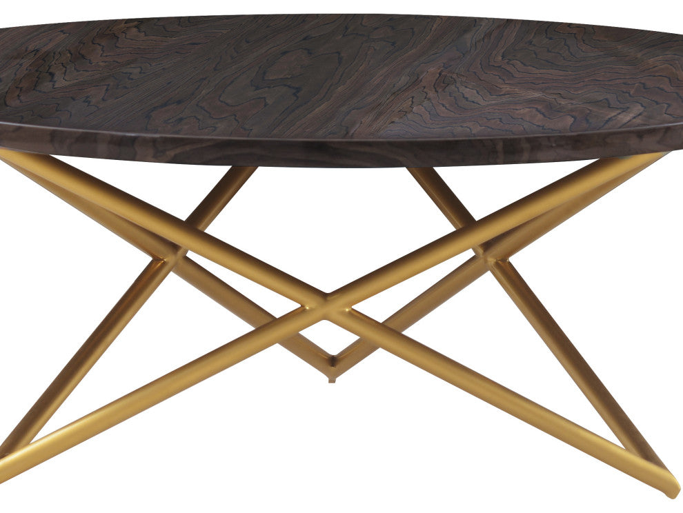 Atala Brown Veneer Coffee Table with Brushed Gold Legs