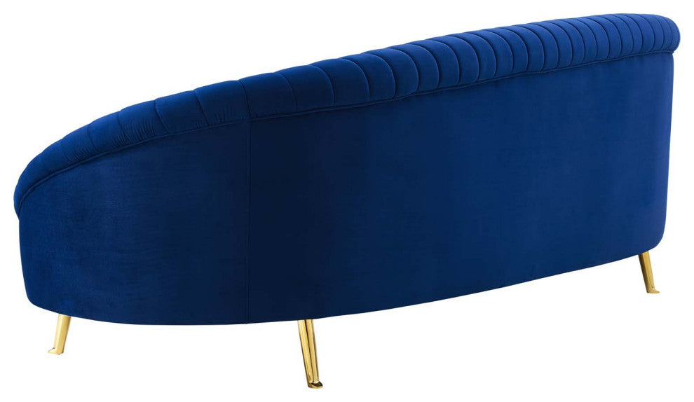 Tufted Sofa, Velvet, Blue Navy, Modern, Living Lounge Hotel Lobby Hospitality