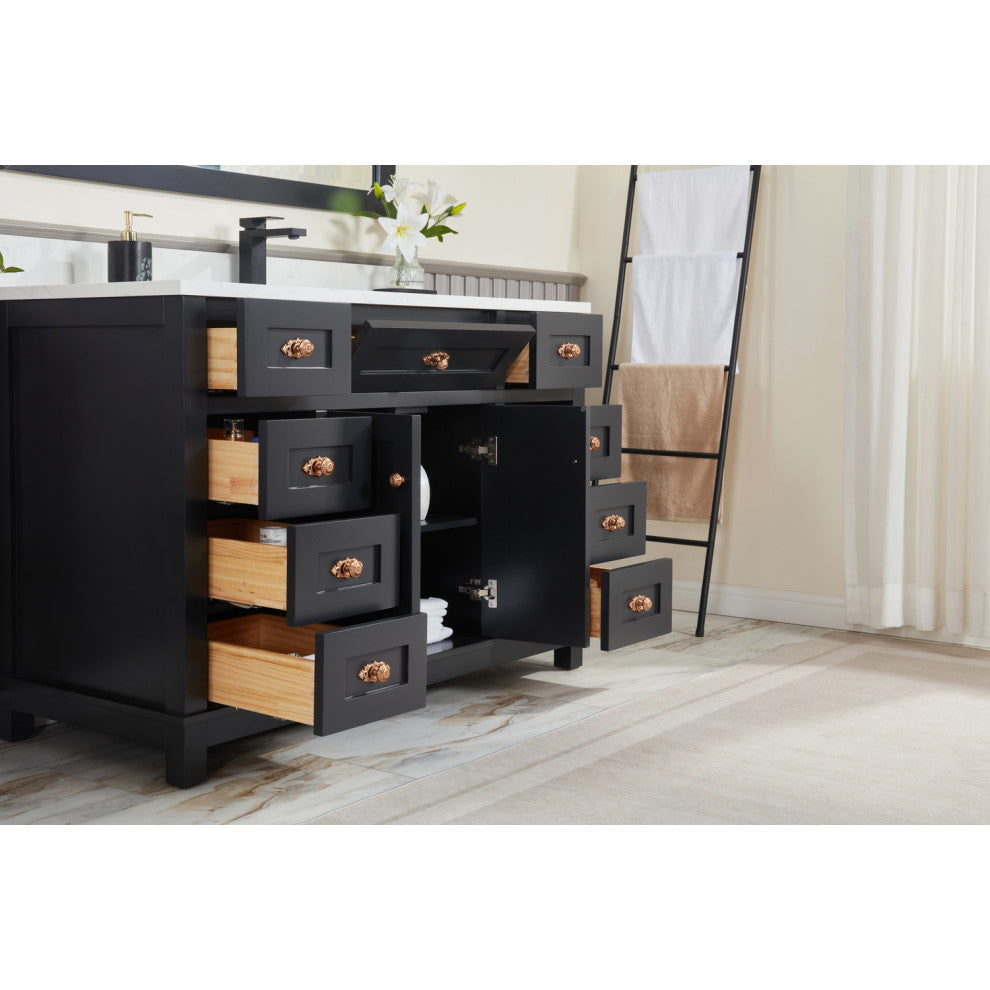 Legion Furniture WS2515 Series Bathroom Sink Vanity, Tricorn Black, 48", Artificial Stone Top, Single Sink