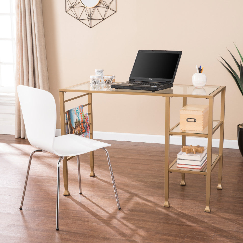 Helston Gold Metal/Glass Writing Desk