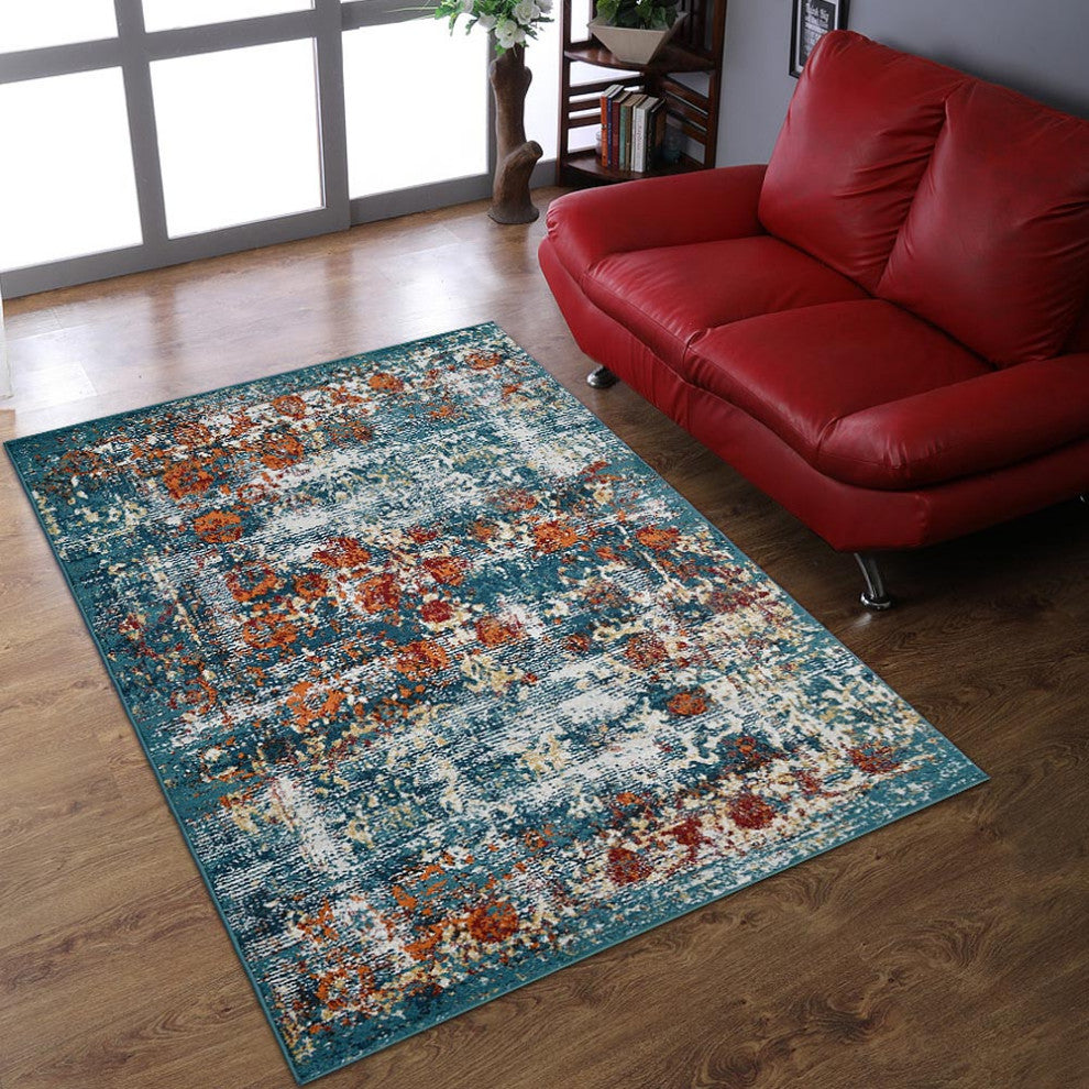 Machine Woven Heatset Polypropylene Area Rug Oriental Blue, [Rectangle] 9'x12'