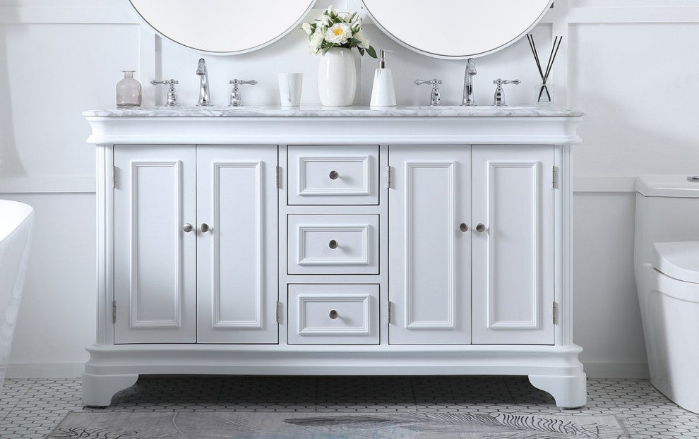 Elegant VF52060DWH 60"Double Bathroom Vanity Set, White