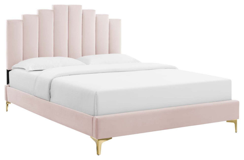 Elise Queen Performance Velvet Platform Bed MOD-6693-PNK