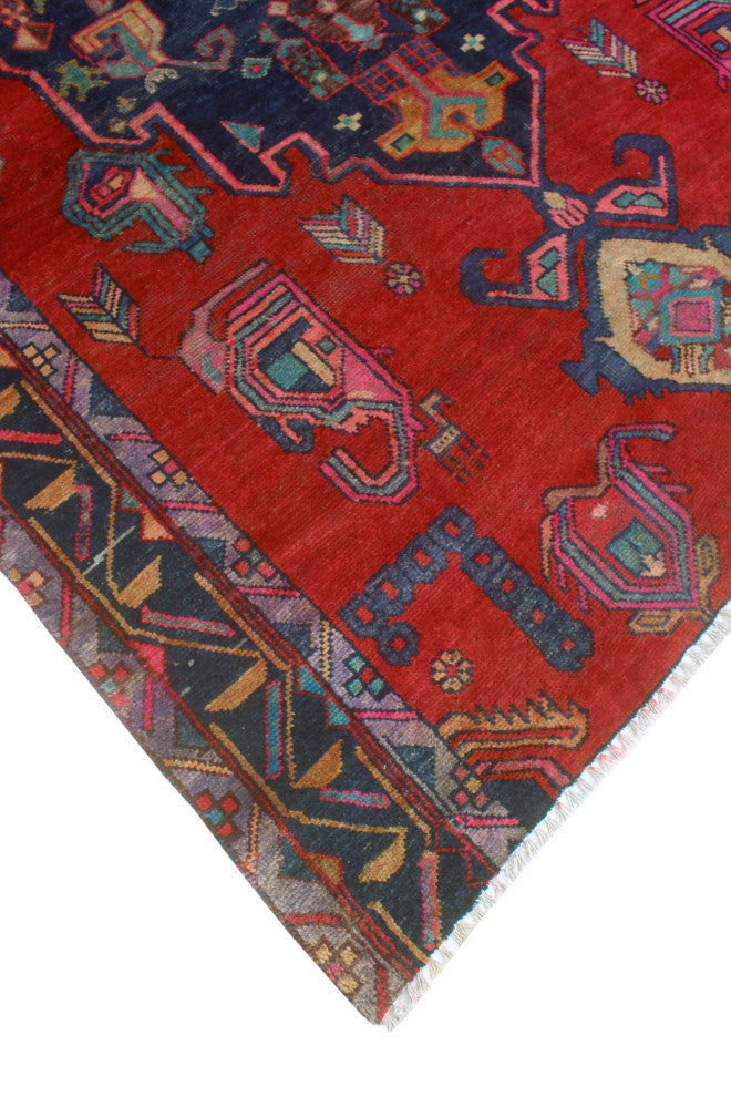 Fine Vintage Distressed Yadiel Red/Navy Rug, 5'6x9'0