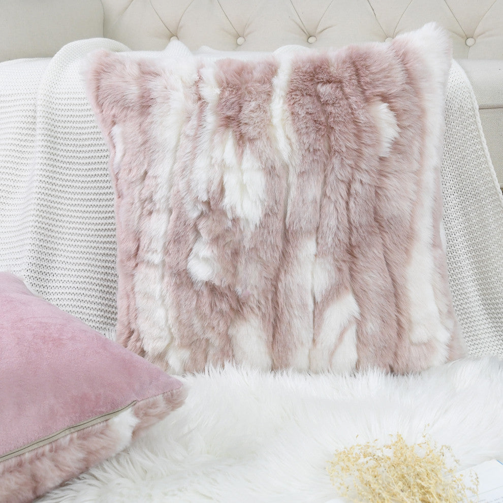 Jacquard Faux Fur Pillow Covers Set of 2, Pink, 26'' x 26''