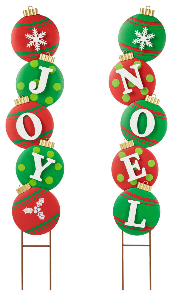 Metal JOY & NOEL Ornament Yard Stake, 2-Piece Set