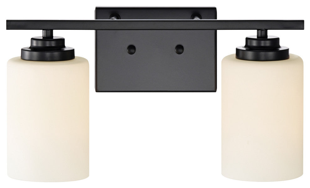 2-Light Matte Black Vanity With Etched White Glass Shades