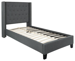 Riverdale Twin Size Tufted Upholstered Platform Bed in Dark Gray Fabric