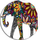 Yellow Cheerful Elephant, Animal Digital Art Round Metal Wall Art, 36"