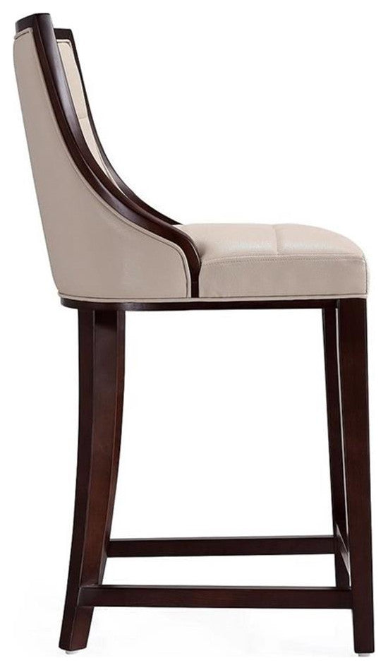Manhattan Comfort Fifth 26" Faux Leather Counter Stool in Cream (Set of 3)