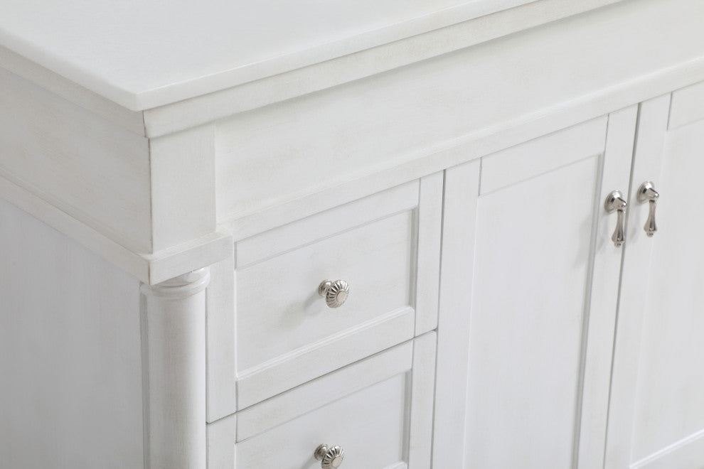 48" Single Bathroom Vanity, Antique White With Ivory White Engineered Marble