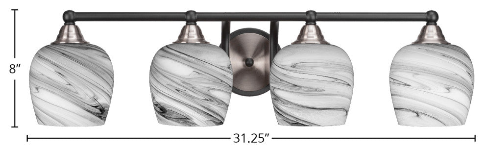 Paramount 4-Light Bath Bar, Matte Black/Brushed Nickel, 6" Onyx Swirl