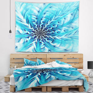 Light Blue Fractal Flower Pattern Abstract Wall Tapestry, 80"x68"