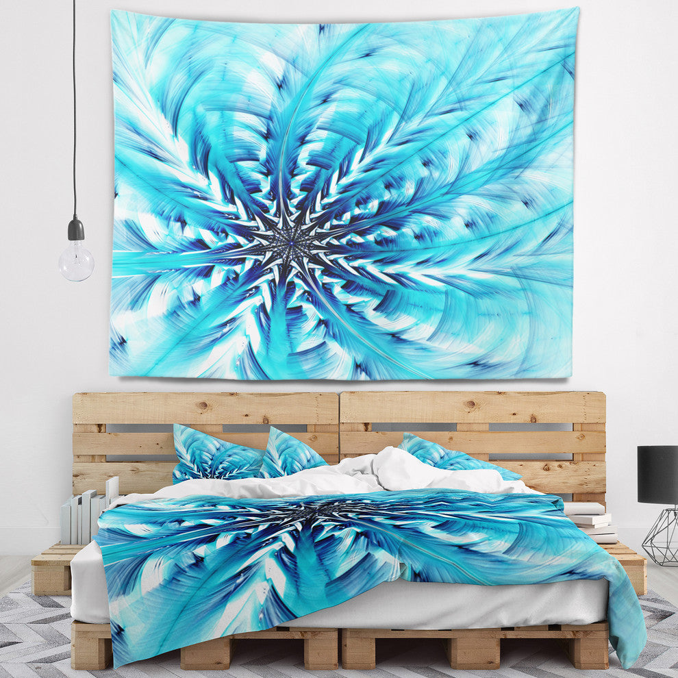 Light Blue Fractal Flower Pattern Abstract Wall Tapestry, 80"x68"