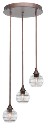 Empire 3-Light Cluster Pendalier, Bronze/Clear Ribbed