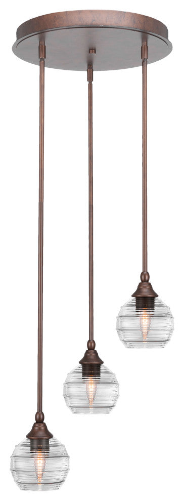 Empire 3-Light Cluster Pendalier, Bronze/Clear Ribbed